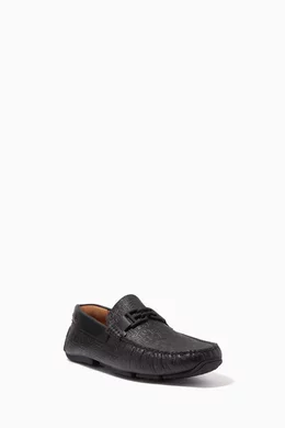 Buy Bally Black Parsal Driver Shoes in Embossed Calf Leather for