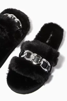 Chain Faux Fur Slide WILD PAIR Women's Black Paiyge Chain Faux-Fur