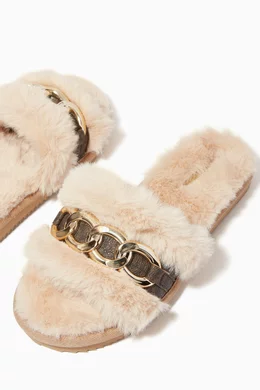 Ladies Sandals Michael Kors Faux Fur Slide Sandals Hayworth
