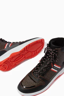 Buy Michael Kors Brown Asher Boots in Logo Canvas Leather for