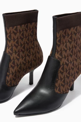 Buy Michael Kors Brown Shiloh Sock Boots in Logo Stretch Knit