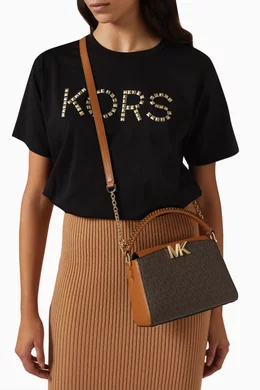 Buy Michael Kors Brown Karlie Small Satchel Bag in Logo-print