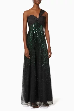 Buy Marchesa Notte Green Sequin Embellished Gown in Tulle & Charmeuse for  Women Online
