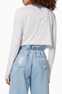 ★MiuMiu★ Embroidered Crop Cotton T-Shirt White Crystal MJN Buy Miu Miu White Crystal Embroidered Crop T-shirt in Cotton
