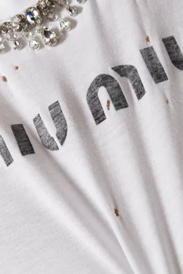 ■MiuMiu■ Embroidered Crop Cotton T-Shirt White Crystal MJN Buy Miu Miu White Crystal Embroidered Crop T-shirt in Cotton