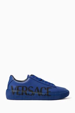 Buy Versace Blue Greca Logo Sneakers in Leather for Men Online
