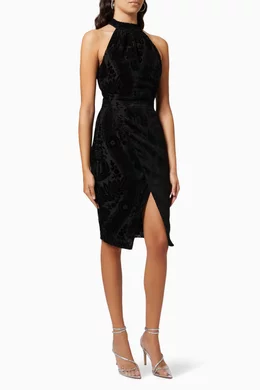 Buy Lavish Alice Black Halterneck Midi Dress in Velvet Devore for Women  Online | Ounass Kuwait