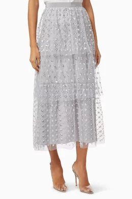 Buy Self-Portrait Grey Cluster Sequin Midi Skirt in Mesh for Women