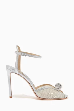 Buy Jimmy Choo Silver Sacora 100 Sandals in Glitter Mesh Metallic Nappa for Women Online Ounass Kuwait