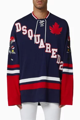 関税込 DSQUARED2 Caten Hockey Long Sleeve T-Shirt Buy Dsquared2 Blue Caten Hockey T-shirt in Cotton Jersey for