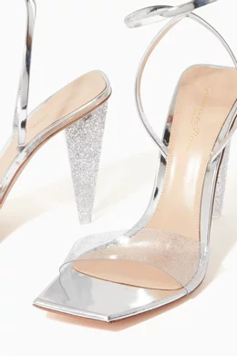 Buy Gianvito Rossi Grey Odyssey 105 Sandals in Calfskin Glitter