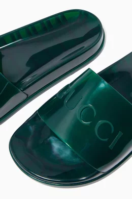 Buy Gucci Green Logo Slide Sandals in Rubber for Men Online