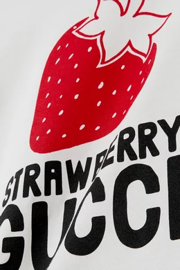 Buy Gucci White 'Strawberry Gucci' T-shirt in Cotton Jersey for