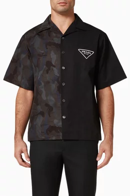 Buy Prada Black Double Match Bowling Shirt in Cotton Poplin for