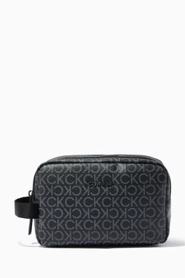Buy Calvin Klein Black Warmth Monogram Wash Bag in Faux Leather