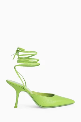 Buy BY FAR Green Jen Ankle Wrap Slingback Pumps in Grained Leather for Women Online Ounass Kuwait