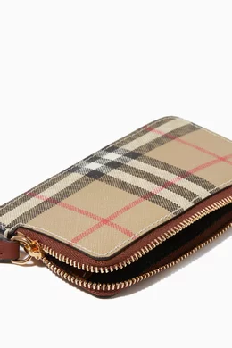 Buy Burberry Neutral Zip Card Case in Vintage Check Leather for