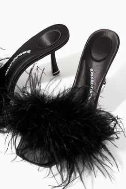 Buy Alexander Wang Black Lulu Mule Heels in Ostrich Feather Leather for Women Online Ounass Kuwait