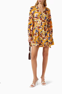 brown swirl mini dress Eloise Hand Beaded Mini Dress - Gold Swirl Print main image 1