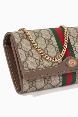 Buy Gucci Brown Ophidia Chain Wallet in GG Supreme Canvas for