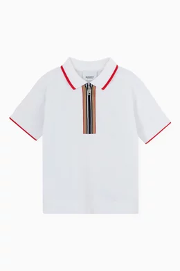 Buy Burberry White Icon Stripe Polo Shirt in Cotton for Boys