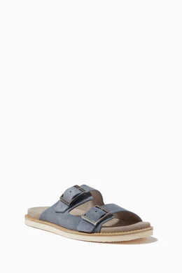 Buy Brunello Cucinelli Blue Urban Slides in Washed Suede for