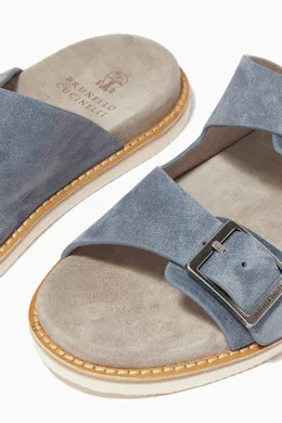 Buy Brunello Cucinelli Blue Urban Slides in Washed Suede for