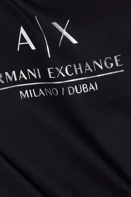 Buy Armani Exchange Blue Metallic Logo Print T-Shirt in Cotton