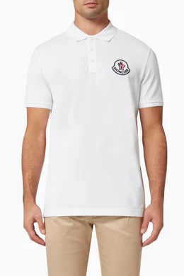 Buy Moncler White Logo Patch Polo Shirt in Cotton for Men Online