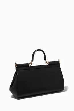 【送料&関税込】Dolce & Gabbana Black Leather Sicily Cub Dolce & Gabbana - Sicily Black Leather Small Essential Bag
