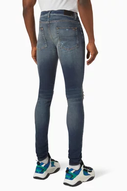 Buy Amiri Blue MX1 Distressed Skinny Jeans in Stretch Denim - Main Image