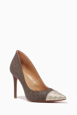 Buy Michael Kors Brown Keke Toe Cap Pumps in Logo Canvas for Women