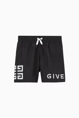 Buy Givenchy Black Logo Print Swim Shorts in Nylon for Boys Online