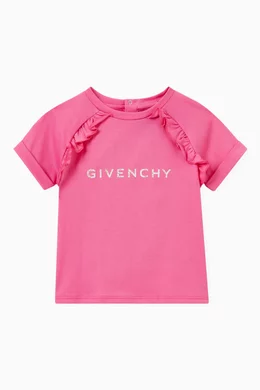 Buy Givenchy Pink Logo Print T-Shirt in Cotton for Baby Girls