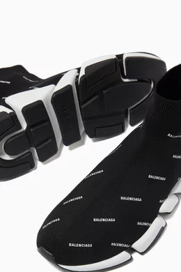 Buy Balenciaga Black Speed Sneakers in Allover Logo Recycled