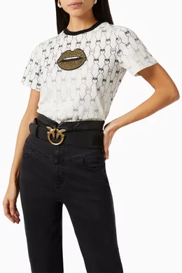 Buy PINKO Black Love Birds Laser Cut Belt in Leather for 