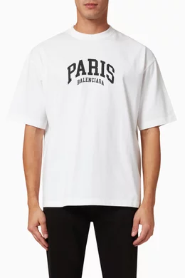 Buy Balenciaga White Paris Medium Fit T-shirt in Cotton Jersey for