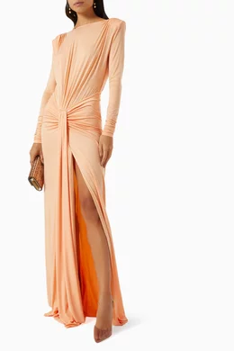 elisabetta franchi orange dress Elisabetta Franchi - Long Dress Chain Detail - Orange - Dress - Made in  Italy - Luxury Exclusive Collection