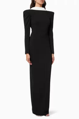 Buy Monot Black Contrasting Backless Maxi Dress in Crepe for Women Online