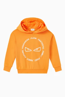 Buy Fendi Orange Fendiness Monster Eyes Hooded Sweatshirt in Cotton Terry for Boys Online Ounass Kuwait