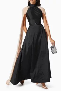 Buy ILLUSTRELLA Black Pleated Cape Dress in Silk Taffeta for Women Online |  Ounass Kuwait