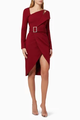 Buy Lavish Alice Burgundy Asymmetric Ponte Midi Dress for Women Online Ounass Kuwait