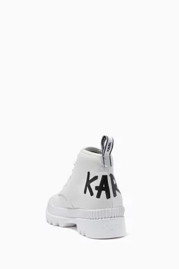 Buy KARL LAGERFELD White Trekka II Brush Logo Hiker Boots in