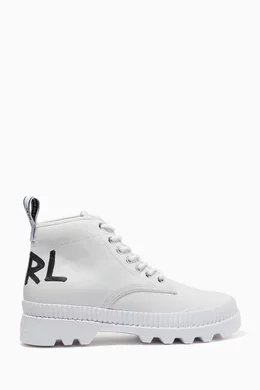 Buy KARL LAGERFELD White Trekka II Brush Logo Hiker Boots in