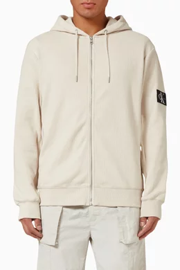 Buy Calvin Klein Jeans Neutral Zip Up Hoodie in Waffle Cotton for
