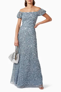 Buy Maya Blue Off Shoulder Embellished Maxi Dress for Women Online Ounass Kuwait