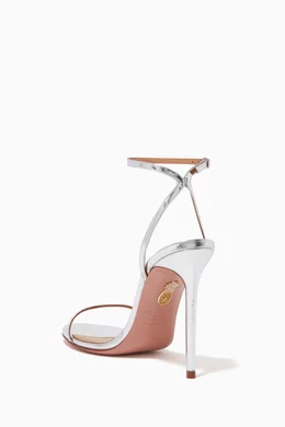 Buy Aquazzura Silver Olie 105 Sandals in Glossy Specchio Leather