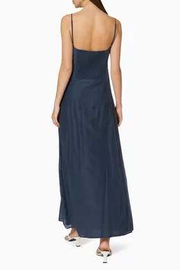 Buy Bird Knoll Blue Maeve Dress in Silk Cotton Blend for Women Online Ounass Kuwait