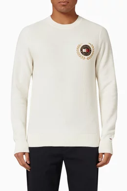 Buy Tommy Hilfiger Neutral Icon Crest Embroidery Jumper in Knit
