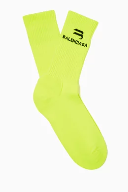 Buy Balenciaga Yellow Sporty B Tennis Socks in Cotton Blend for